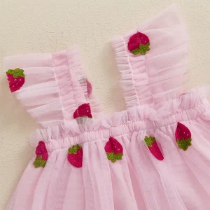 Floral Lace Dress Sleeveless Round Neck Princess Party Dress with Bow Detail and Tulle Skirt