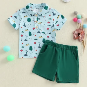 Dinosaur Print T-shirt and Elastic Waist Shorts Set for Summer