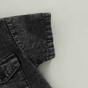 Boys Short Sleeve Hooded Shirt with Button Closure and Pockets Summer Top for Casual Daily Wear Kids Fashion Trend